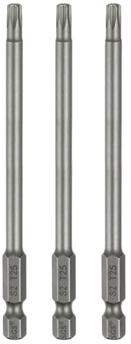 sourcing map 3pcs T25 Torx Head Screwdriver Bit 1/4 Hex Shank 4 (100mm) Long Magnetic No Hole Tip Tamper Proof 6 Point Star Screw Driver Drill Bits S2 Steel Industrial Power Screwdrivers