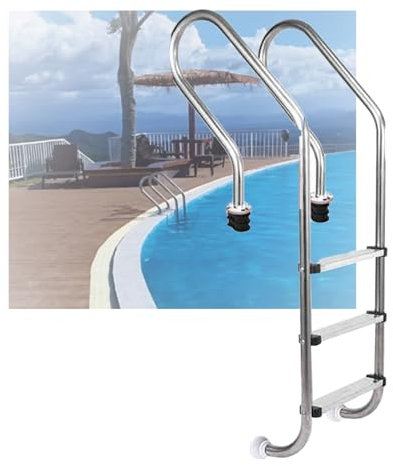 3 Steps Pool Ladder, Heavy Duty Swimming Pool Step, Pool Stairs Easy Assembly and Climb with Armrest for Water Park Fish Pond(Pre-buried,3-Steps1.2mm)