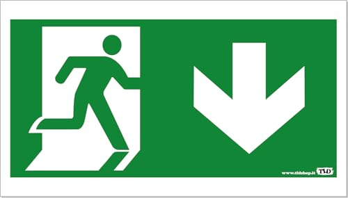 TLDSHOP® - Cartello Segnaletico - USCITA DI EMERGENZA - senza scritta - 30x17cm - Pezzi 1 - Materiale: Alluminio 3mm(DiBOND) - DIREZIONE FRECCIA: (SOTTO)