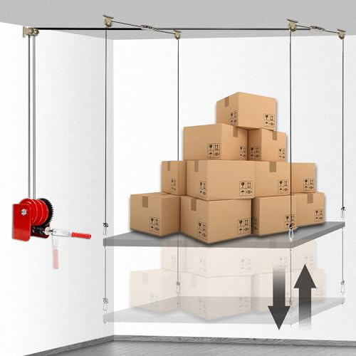 Overhead Garage Storage Lift Hoist, Heavy-duty Ceiling Mounted Garage Storage Lift System for Organization - Supports 8-16ft Ceilings, 300lbs Weight, Easy Installation & Operation (Deck Not Includ)111