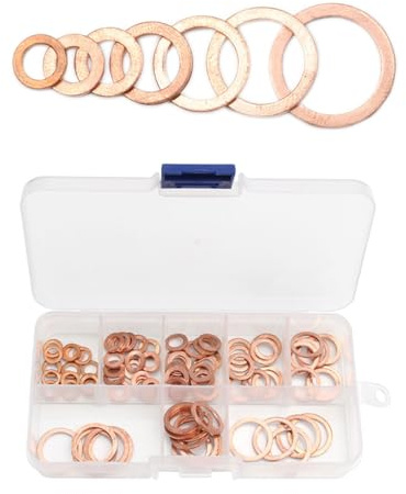 PIKABOOM Assortimento Anelli Rame, 100 Pezzi: Set Tenuta M4-M14, per Tappi di Scarico Olio, Accessori Carburante, Tappi di Coppa.