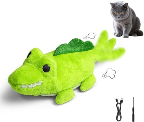 ZeLing HTL Interactive Cat Toys for Indoor Cats – Auto Moving Alligator with 360° Random Movement & Tail Wagging, Rechargeable Cat Exercise Toy with Catnip, Self-Play Fun for Bored Adult Cats-Green