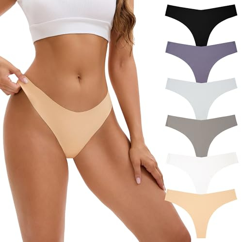 INNERSY Seamless Thongs for Women Invisible Underwear V Waist Sexy Thong No VPL Knickers Pack of 6