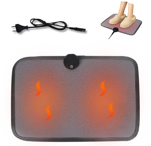 KBIBCK Chauffe-pieds électrique, tapis de sol chauffant pour sol, 35 x 50 cm, chauffe-pieds électrique, avec 6 niveaux de chauffage et minuterie, tapis chauffant avec interrupteur à pied, coussin
