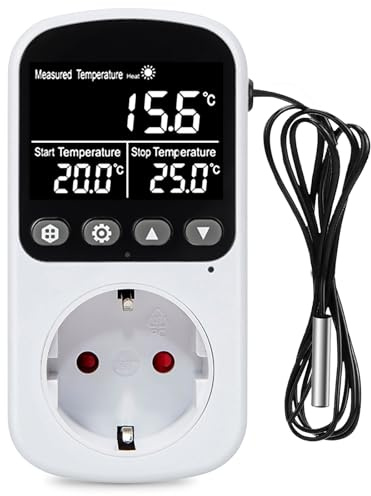 Digitalt termostatuttag, temperaturregulator för uttag med givare, 230 V 16 A digital temperaturbrytare med LCD-skärm, temperaturvakt för växthus, reptiler, terrarium, uppvärmning kylning
