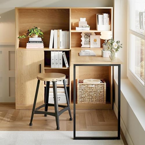 Ojiuboo, Bureau d'ordinateur modulaire avec espace de rangement, étagère, multifonction, étagères ouvertes intégrées et armoire fermée, grain de bois naturel, 120 cm