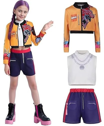 LYNBLY Disfraz De Cazador Para Niñas, 3 Piezas Costume Anime Cosplay, Cosplay Disfraz para niños, para Cosplay, Halloween, Carnaval, Fiesta y Cumpleaños (130)