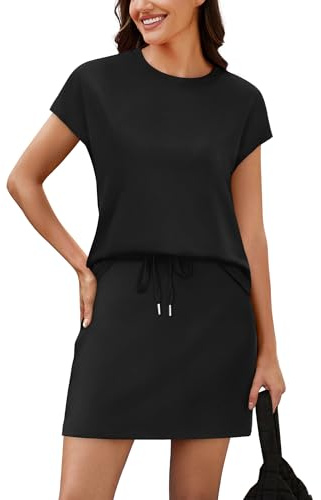 Sampeel Two Piece Sets for Women 2026 Cruise Essentials Resort Wear Skort Sets Crew Neck Cap Sleeve Tops Tennis Skirt Athletic Active Wear Summer Beach Vacation Travel Golf Black M