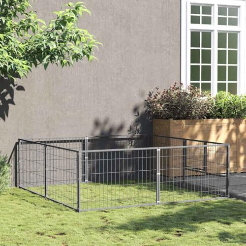 Hundezwinger aus Stahl mit 4 m² Fläche und abschließbarer Tür, großer Käfig mit Maschendraht für Belüftung und Sicherheit, robuste Konstruktion für Hundeunterbringung