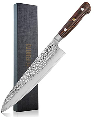 Fukito - Couteau de Chef Rosewood Lame Damas 67 Couches 21cm Design Japonais Manche en Bois de Rose - Vendu Dans Un Coffret Cadeau