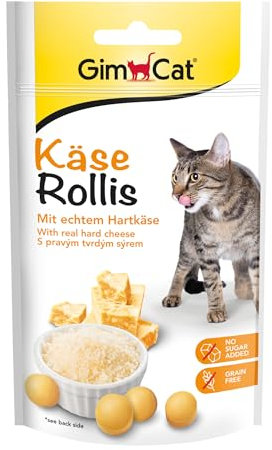GimCat Käse Rollis - Getreidefreier und vitaminreicher Katzensnack mit echtem Hartkäse - 8er Pack (8 x 40 g)