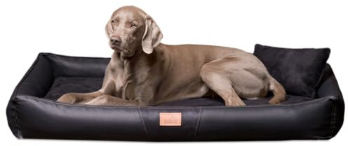 tierlando® Orthopädische Hundematratze Clifford VIP mit Latexkern im pflegeleichten Kunstleder-Velours-Bezug mit Anti-Haar Oberfläche für Allergiker geeignet Größe: 85x60cm | Farbe: 03 Schwarz