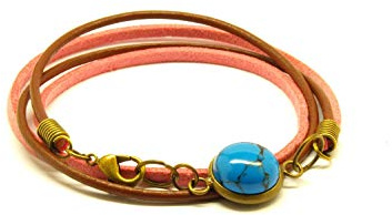 Wickelarmband Leder Türkis Armband Edelstein braun rosa bronze Juvelato