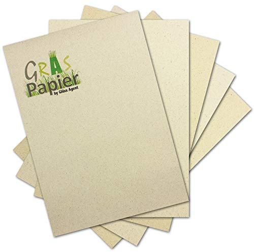 150x ÖKO Briefpapier aus Graspapier DIN A4 - Recycling Papier 200 g/m² - Umwelt Bastelpapier für Einladungen oder Menükarte - Glüxx Agent