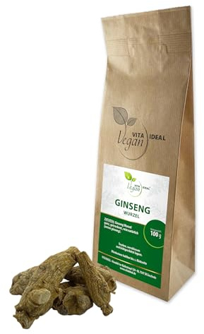 VITA IDEAL Vegan® GINSENG - Wurzel 100g - Panax Ginseng - 6 Jahre alt/weiße GINSENGWURZEL getrocknet - Tee - Tinktur & Aufguss, ohne Zusatzstoffe.