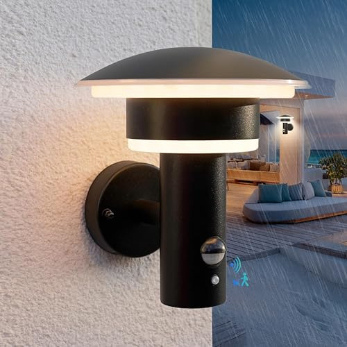 NBHANYUAN Lighting LED 4 Modi Außenlampe mit Bewegungsmelder und Dämmerungssensor,Aussenwandleuchte Dauerlicht Schwarz,IP44,SUS316 Edelstahl,Warmweiß (3000K),1000LM,9W