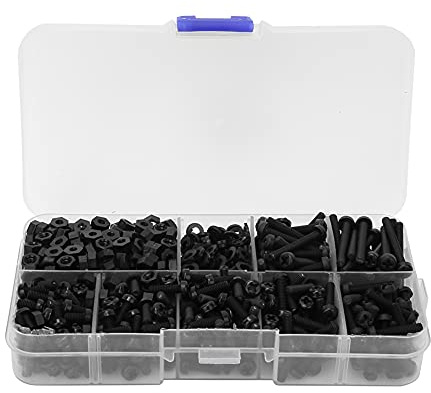 800 Stück M3 Schrauben Set Nylon Muttern mit Unterlegscheiben Befestigungselemente Kombinationssatz Schwarz für Gewindeverbindungen Hochwertig Kompatibel