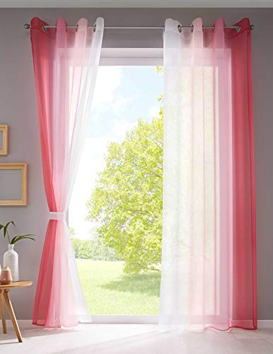 Gardinen 2er Pack Farbverlauf Rosa HxB 175x140 cm Ösen »Modena« | Farbverlauf Rosa HxB 175x140 cm - 2 transparente Dekoschals mit Ösen und Raffhaltern, waschbar 40 Grad