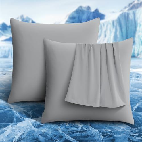 Luxear kühlender Kissenbezug 2er Set Kopfkissenbezug elastisch 80x80cm-Grau