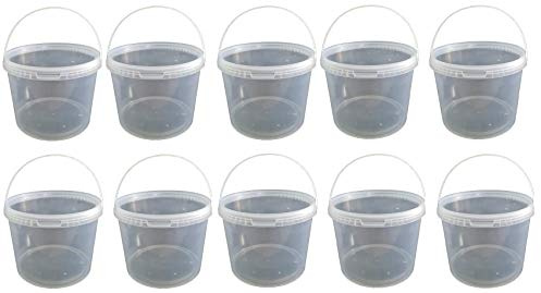 10 x 5 Liter Eimer mit Deckel transparent, stapelbarerer Milch-/Vorratseimer, Honigeimer Kunststoffeimer mit Lebensmittelfreigabe, Lebensmittelechte Behälter, Leereimer für Mehl, Wassereimer, 10 Stück