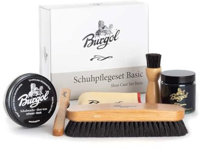 Burgol Schuhpflegeset Basic mit Schuhpomade, Schuhwachs, Rosshaarbürsten und Poliertuch: Farbe: Blau