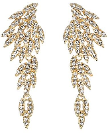 Clearine Statement Ohrringe Art Deco Blatt Cluster baumeln Kronleuchter lange Tropfen Ohrstecker für Damen Klar Silber-Ton