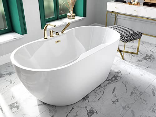 lukmebel Avia Freistehende Badewanne Weiß Oval Hochglanzveredelung Sanitäracryl Glatte Rutschfeste Oberfläche Massefarbener Rechteckiger Überlaufsiphonin Weiß 150x80x60 cm