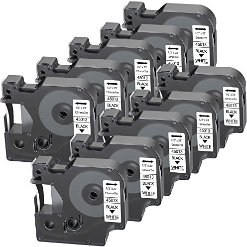 LEYF 10 Stück Etikettenband, Kompatibel mit Dymo D1 45013 S0720530, 12mm x 7mm Schriftband für LabelManager 160 280 210D 360D 420P 500TS Labelpoint 250 150 450 Duo, Schwarz auf Weiß, 45013X10