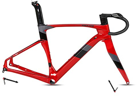 QHIYRZE Rennrad Carbon-Rahmensatz 700C Rennrad-Rahmen BB86 Scheibenbremse Fahrradrahmen 45/48/51/54CM Rahmen Mit Steckachse F12x100mm/R12x142mm(Red,51CM)