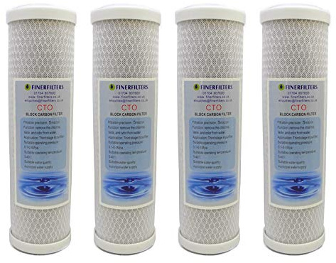 Filtre à eau à charbon Finerfilters de 25,4 cm - Bloc de charbon - 5 microns 4 Pack