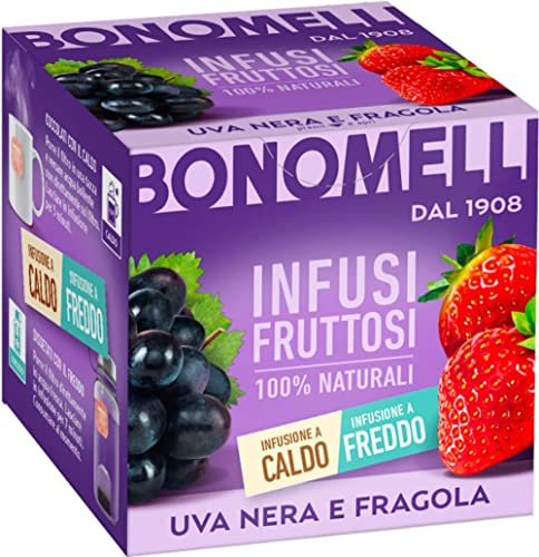 Bonomelli Infusi Fruttosi Uva Nera e Fragola Infusión con uvas negras y fresa, paquete de 10 filtros, ingredientes 100% naturales