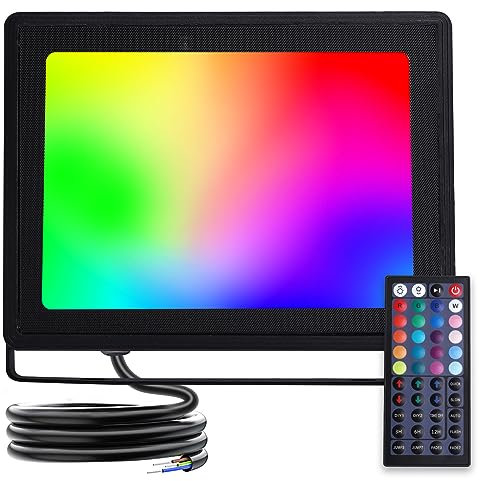 Aigostar - Projecteur LED d’extérieur de 50W, Projecteur LED RGB avec Télécommande, 6 Modes Stroboscopiques, Mode DIY, Minuterie, Dimmable. Étanchéité IP65 pour jardin, fête, etc.