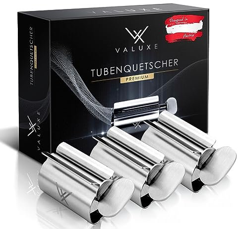VALUXE® Premium Tubenquetscher [3x Small] – Zahnpasta Ausdrücker aus Edelstahl – Effektive Tubenpresse – inkl. Aufhängeschlaufe – Restloses Ausdrücken garantiert