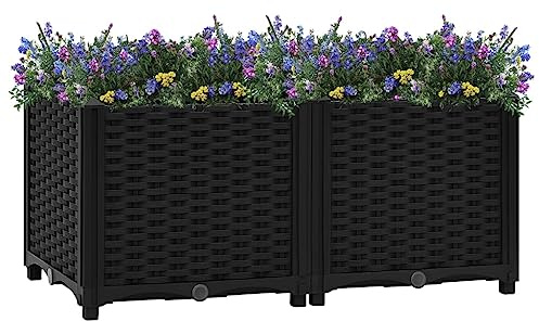 puraday Jardinière de Jardin 80x40x38 cm Noir Polypropylène Lit de Plantation Offre Suffisamment d’Espace Pot de Terrasse Balcon pour Plantes Légumes Herbes Aromates Fleurs