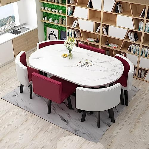 MAxba Esszimmergrupp Konferenztisch Esstisch mit 6 Stühlen Set Couchtisch Set Küchentisch Empfangtisch Verhandlungstisch,Tischplatte aus Holz (Color : Purple)