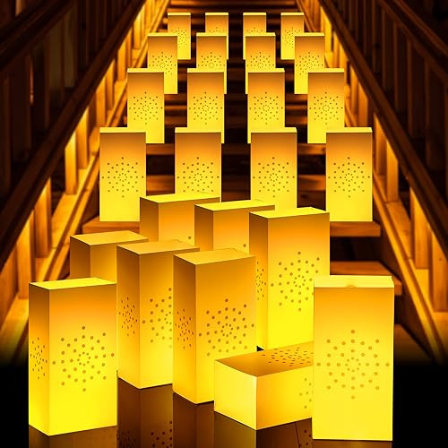 Zhengmy 20 Set Reusable LED Waterproof Luminary Bags, Outdoor Luminaries Bags with LED Fairy Lights Water Box, Luminary Lights for Christmas Wedding Party (Dot)