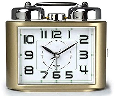 TEmkin Sveglia da comodino da scrivania dal design classico senza ticchettio, sveglia al quarzo con campanello meccanico analogico rumoroso Sveglia digitale alimentata a batteria Heavy Duty (oro)