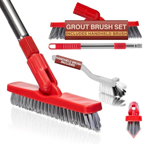 Foxtrot Living 2 in 1 Grout Brush with Long Adjustable Telescopic Handle and Handheld Stiff Bristle Scrubber, Swivel Grout Cleaner for Tile Floors, Grout Cleaning Brush for Floor Cleaning