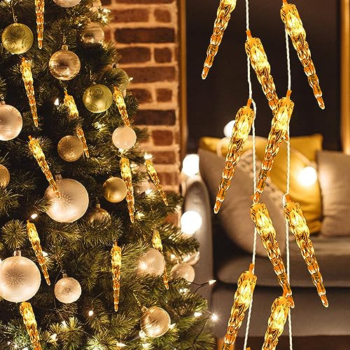 Jopassy Eiszapfen lichterkette außen 5m 40 leds lichterketten mit Stecker fairy lights aussen/innen für Party Garten Weihnachten Hochzeit Beleuchtung Zimmer Deko Warmweiß