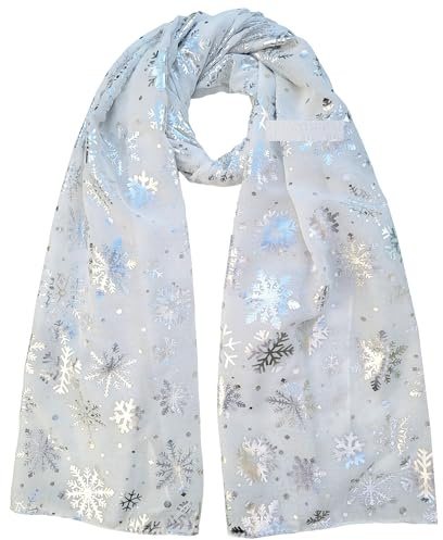 GFM® - Écharpe de Noël à imprimé flocons de neige pailletés pour femme (SNFLK-N) (Snflk-656-sfd-Blanc crème)