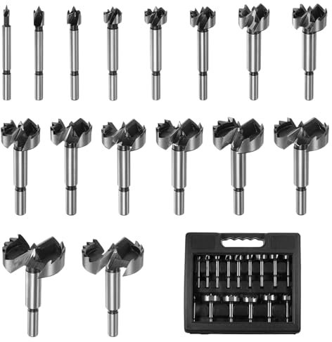 HARFINGTON Forstnerbohrer-Set, 0,95 cm - 3,8 cm Durchmesser, runder Schaft, Hochgeschwindigkeitsstahl, metrische Forstnerbohrer für Holz, flache Flügel, Holzbearbeitung, Scharnier-Bohrwerkzeug-Sets