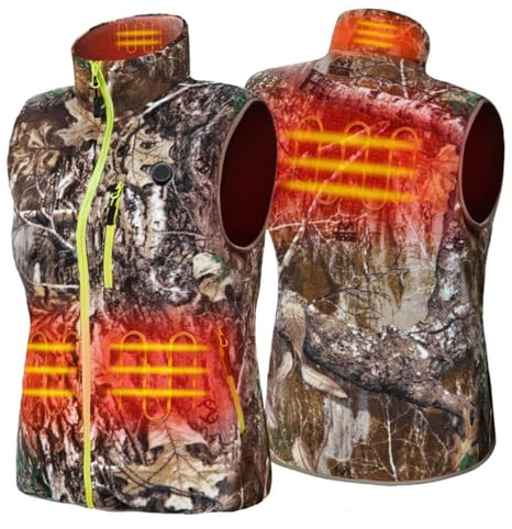 FRoon Gilet Chauffant Camouflage pour Hommes, Doublure Polaire Super Douce, avec Capuche chauffante rétractable et Batterie pour la Chasse, la randonnée,XL,Color A