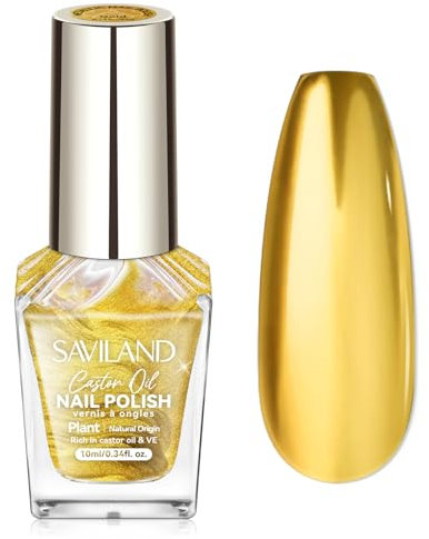 SAVILAND Nagellack Gold Metallic: 10ML Spiegelnagellack Effekt Schnelltrocknend Chrom-Nagellack Rizinusöl Regulärer Fingernagellack Einfach zu Verwenden & Entfernen Bruchsicherer Kein UV Nötig