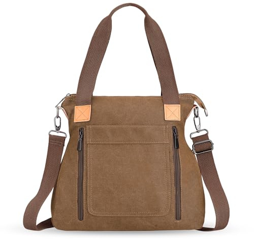 HAWEE Mujer Bolso Tote con Bandolera Retro Bolso de Hombro de Lona Grande Bolso Bandolera Shopper Ligero Bolso de Mano Casual Bolso Cruzado para Viaje Trabajo Escuela Compras Vida Diaria, Marrón