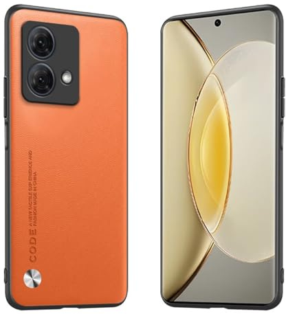Longstong Funda para el Motorola Moto Edge 40 Neo (6.55) Carcasa de Cuero Metálico de la Serie Code - Naranja