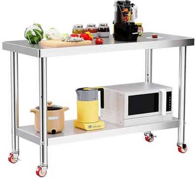 Edelstahltisch mit Rollen, Edelstahl Arbeitstisch Küche, Küchentisch, Küche Lebensmittel Zubereitungstisch, für Küche Bar(60x40cm/23.6X15.7in)