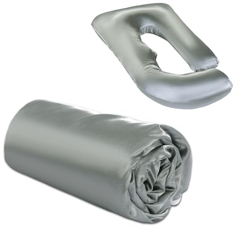 BALAPET Seidiger Satin-Schwangerschaftskissenbezug (nur Kissenbezug), U-förmiger, glatter Mutterschaftskissenbezug mit verstecktem Reißverschluss, luxuriös, weich und atmungsaktiv, großer Kissenschutz