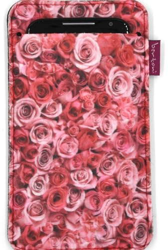 Handytasche bertoni aus Filz und Stoff für Smartphone z.B. iPhone 15/14/14 Pro Max/13/13 Pro/12/11, Galaxy S23/S22+/S21+/S20, Redmi, Pixel 7/6 - Damen Handysocke Bunt (Valentine Roses, Normal)