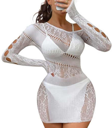 Buitifo kvinna sexig underkläder klänning fisknät bodycon miniklänningar strippare outfit nät chemise babydoll, Vitt, M
