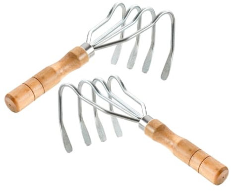 BESPORTBLE Râteau À Main À 4 Dents C Cultivateur À Main avec Manche en Bois Court Outil De Râteau À Main De Jardin pour Desserrer Le Sol De Désherbage 2 Pièces